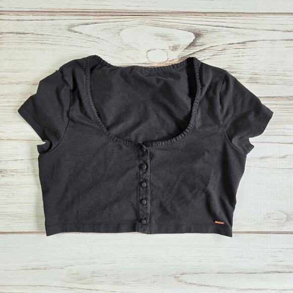 Savage X Fenty Black Button Scoop Neck Cop Top sz L - Picture 1 of 5